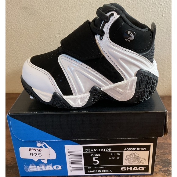New SHAQ Baby Infant Toddler Sneakers Hi-top Shoe SIZE 5 White/black‎ - Picture 1 of 8